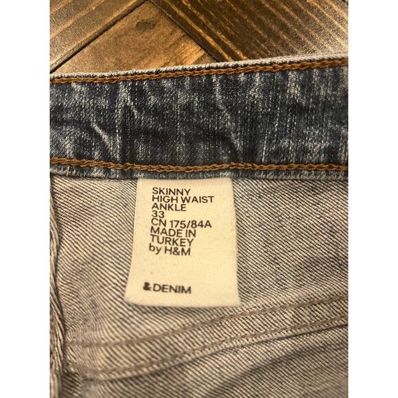 H&M &Denim Jeans Skinny High Waist Ankle Women 33 Plus Size Distressed Raw Hem - Picture 2 of 13